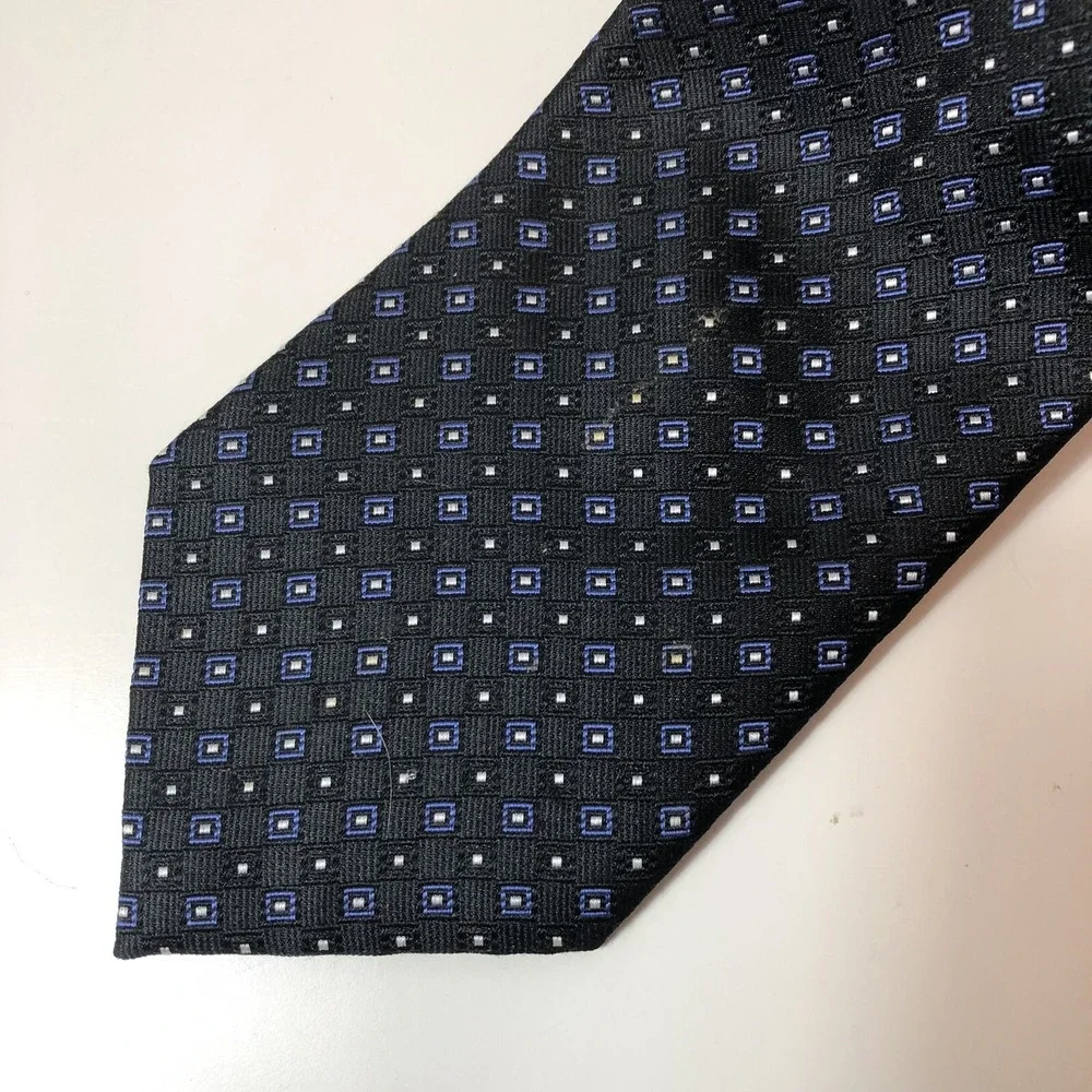 Meeting Street Neck Tie Men's Black Blue White Polka Dot 100% Silk Formal Office